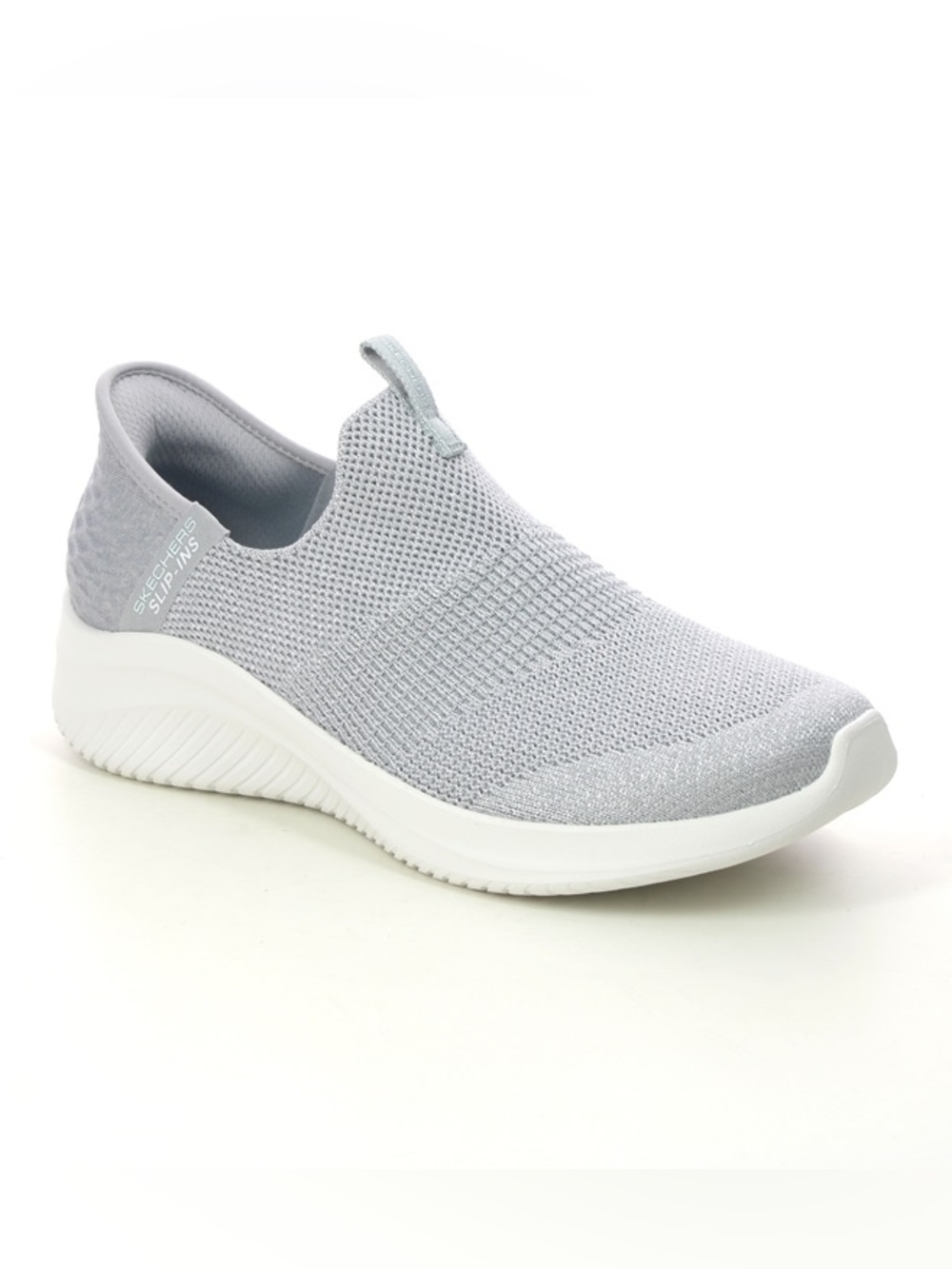 Skechers Slip-Ins Lightweight Knit Slip-On Sneakers - Light Gray with Sparkles